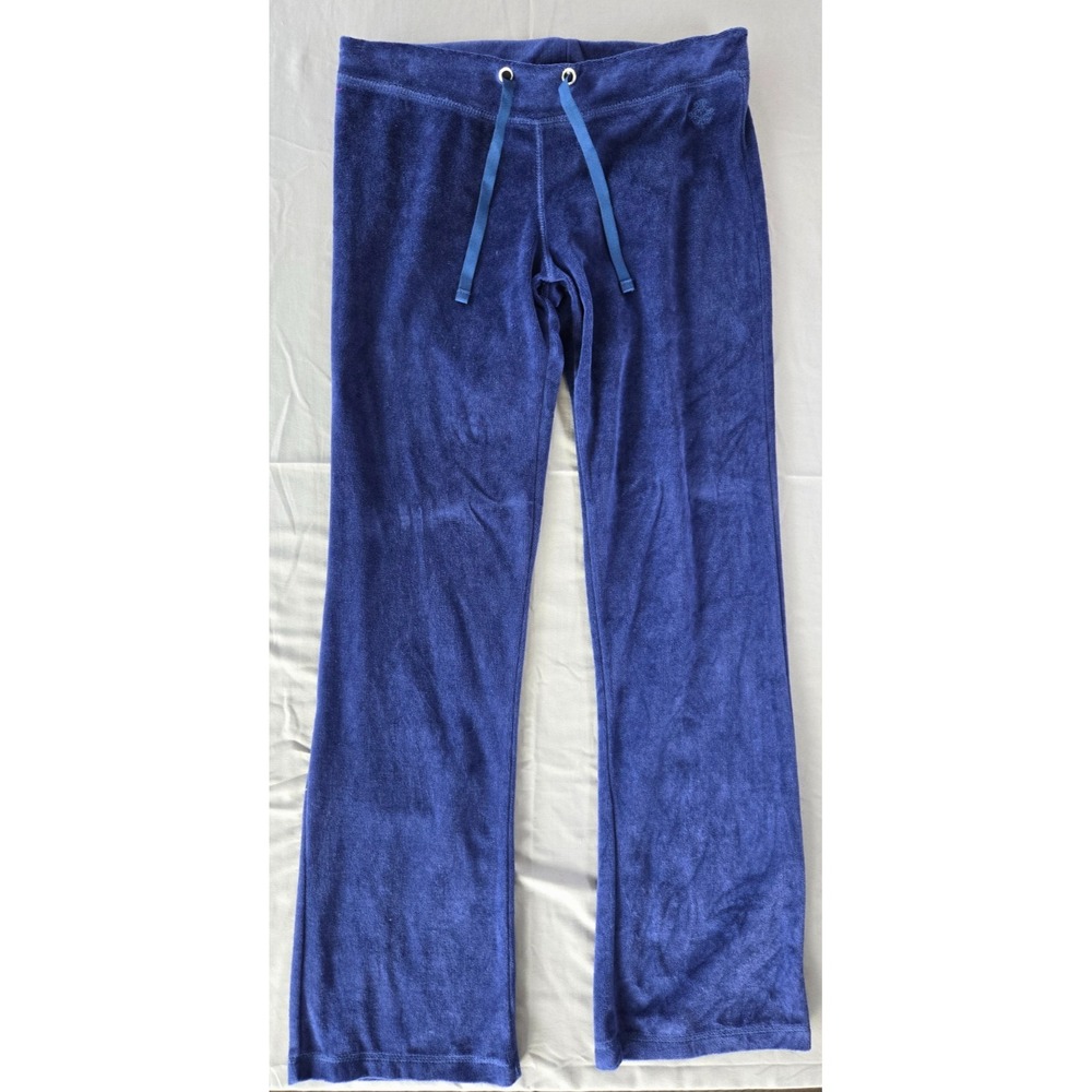 Y2K Sportek Indigo Blue Cotton Lowrise Track Pants Emboidered Logo Nylon drawstr